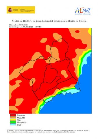 La Aemet informa de que el nivel de riesgo de incendio forestal es extremo en casi toda la Región - 1, Foto 1