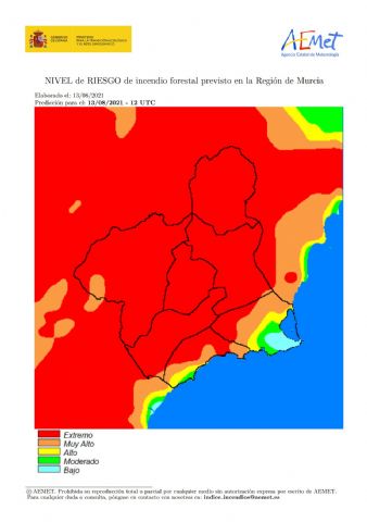 El nivel de riesgo de incendio forestal previsto para hoy viernes es EXTREMO en casi toda la Región - 1, Foto 1