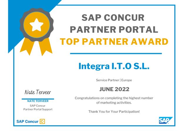 Integra ha obtenido el certificado por parte de SAP Concur Partner Portal como Top Partner en junio de 2022 - 1, Foto 1