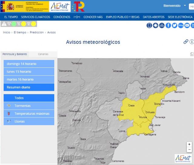 Meteorología actualiza aviso de fenómeno adverso nivel amarillo por aumento de temperaturas para mañana en la Región de Murcia - 1, Foto 1