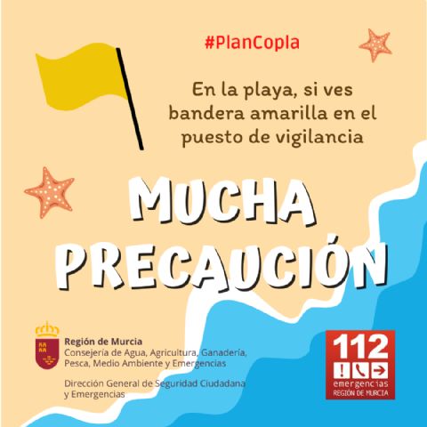 Los puestos de vigilancia de playas del Plan Copla abren hoy lunes 15 de agosto con bandera amarilla en cinco playas de los municipios de Cartagena y La Unión - 1, Foto 1