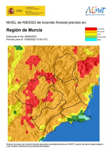 El nivel de riesgo de incendio forestal previsto para hoy sábado es muy alto en casi toda la Región de Murcia - 1, Foto 1