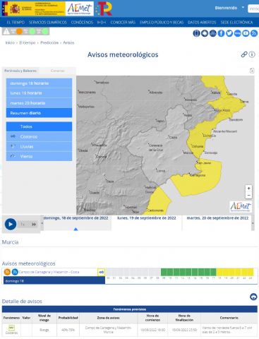 Meteorología emite aviso de fenómeno adverso nivel amarillo por fenómenos costeros en Campo de Cartagena-Mazarrón - 1, Foto 1