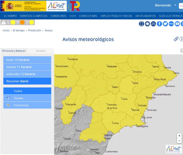 Meteorología actualiza y amplia aviso de fenómeno adverso nivel amarillo por lluvias y tormentas, a toda la Región de Murcia - 1, Foto 1