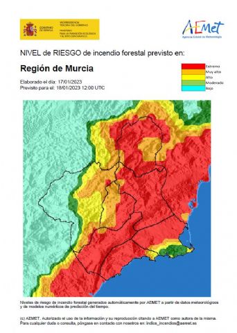 El nivel de riesgo de incendio forestal previsto para hoy por la Agencia Estatal de Meteorología es muy alto o extremo en casi toda la Región de Murcia - 1, Foto 1