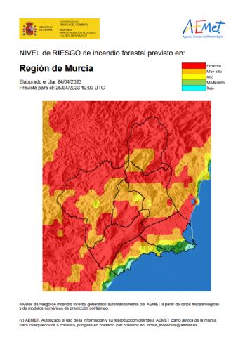 El nivel de riesgo de incendio forestal previsto para hoy martes es extremo o muy alto en toda la Región - 1, Foto 1