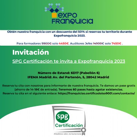 SPG Certificación invita a participar en Expofranquicia 2023 - 1, Foto 1