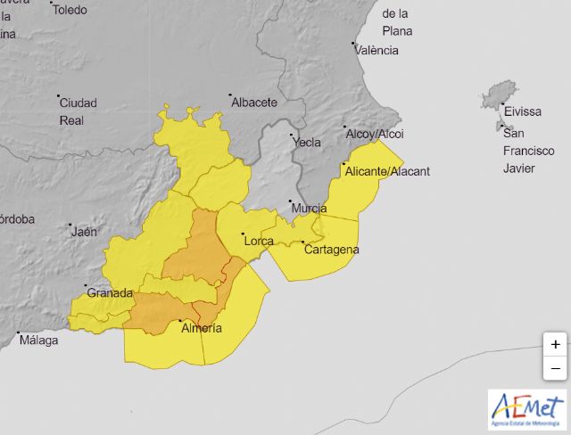 Agencia Estatal de Meteorología amplía la zona de fenómenos adversos de nivel amarillo en la Región de Murcia - 1, Foto 1