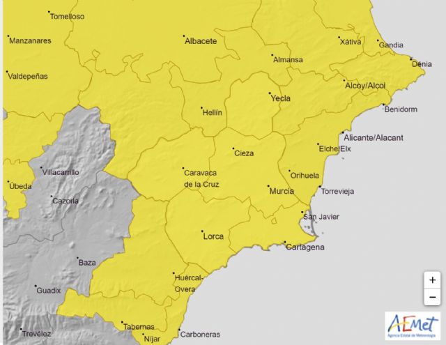 Meteorología confirma aviso amarillo en toda la Región de Murcia hasta las 22:00 del día de hoy - 1, Foto 1