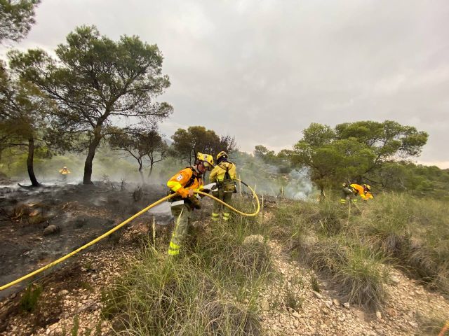 Efectivos adscritos al Plan Infomur trabajan en los incendios forestales declarados por la caída de rayos en varias zonas de la Región de Murcia - 1, Foto 1