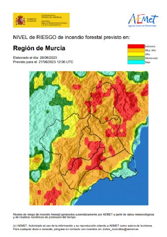 El nivel de riesgo de incendio forestal previsto para hoy martes, 27 de junio, es muy alto en casi toda la Región - 1, Foto 1