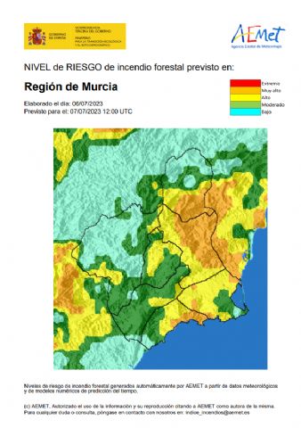 El nivel de riesgo de incendio forestal previsto para hoy viernes es muy alto en la Vega Alta-Ricote-Murcia y alto en el litoral - 1, Foto 1