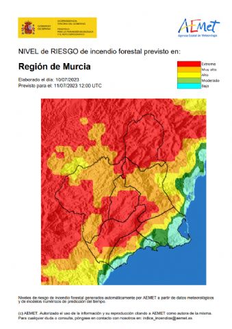 El nivel de riesgo de incendio forestal previsto para hoy martes, 11 de julio, es extremo o muy alto en el interior de la Región - 1, Foto 1