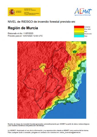 El nivel de riesgo de incendio forestal previsto para hoy miércoles, 12 de julio, es extremo en casi toda la Región - 1, Foto 1