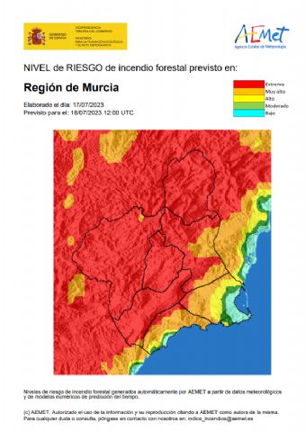 El nivel de riesgo de incendio forestal previsto para hoy martes, 18 de julio, es EXTREMO en el interior y muy alto o alto en el litoral - 1, Foto 1