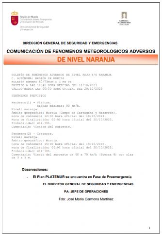 Nueva actualización de la Agencia Estatal de Meteorología por fenómenos adversos nivel amarillo y naranja en la Región de Murcia - 1, Foto 1