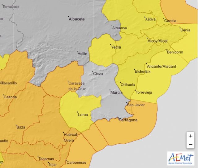 La Agencia Estatal de Meteorología actualiza los avisos vigentes por fenómenos adversos en la Región de Murcia - 1, Foto 1
