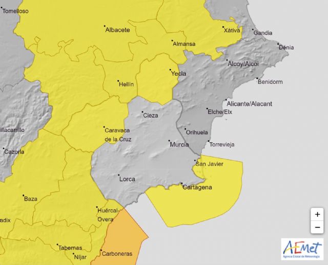 La Agencia Estatal de Meteorología informa sobre fenómenos adversos de nivel amarillo en la Región de Murcia - 1, Foto 1