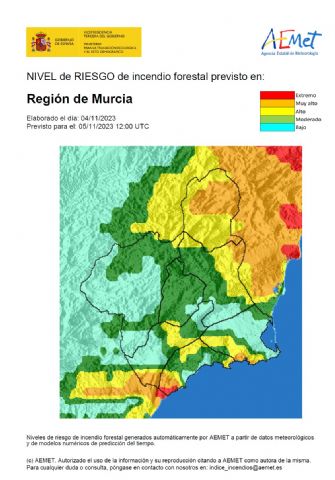 La Aemet informa del nivel de riesgo de incendio forestal para hoy en la Región de Murcia - 1, Foto 1