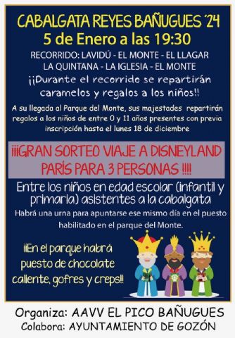 Los RRMM de Bañugues sortearán un viaje a Disneyland París entre todos los niños y niñas inscritos a su cabalgata, además de entregar regalos personalizados al finalizar el desfile - 1, Foto 1