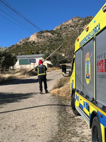 Servicios de emergencia trabajan en derrumbe saneamiento de un poste de telefonía a punto de caer en la calzada - 1, Foto 1