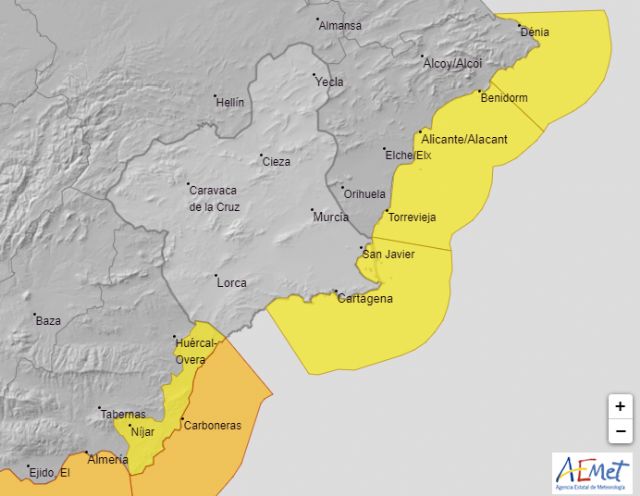 Aviso amarillo por fenómenos costeros para mañana jueves en el litoral del Campo de Cartagena y Mazarrón - 1, Foto 1