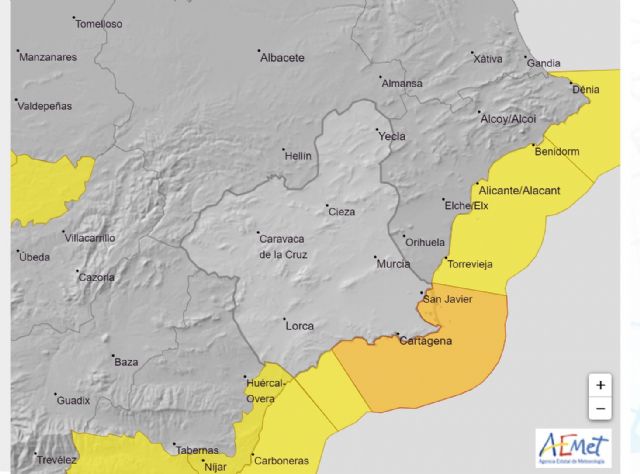 La Agencia Estatal de Meteorología ha actualizado su aviso de fenómenos meteorológicos adversos nivel NARANJA en la Región de Murcia - 1, Foto 1