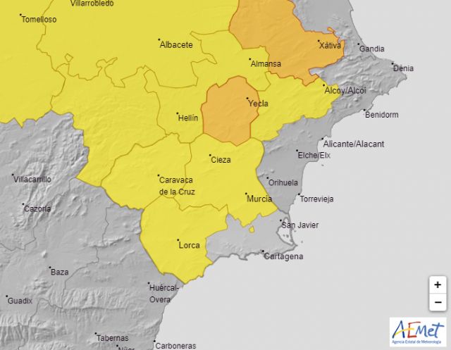 Meteorología emite aviso naranja por lluvia y tormentas esta tarde en el Altiplano y amarillo en el Noroeste, Vega del Segura y Valle del Guadalentín - 1, Foto 1