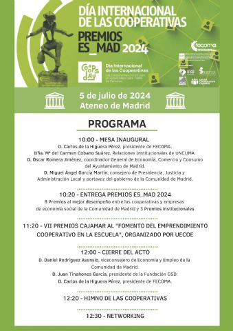 El día 5 de julio, FECOMA celebra el Día Internacional de las Cooperativas y entrega los Premios ES_MAD 2024 - 1, Foto 1