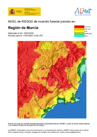 El nivel de riesgo de incendio forestal previsto para hoy jueves es MUY ALTO o EXTREMO en casi toda la Región - 1, Foto 1