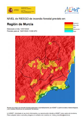 El nivel de riesgo de incendio forestal previsto para hoy lunes, 15 de julio, es EXTREMO en casi toda la Región - 1, Foto 1