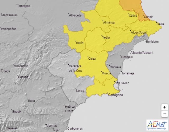 Meteorología advierte de lluvia (hasta 20 litros por metro cuadrado en una hora) y tormentas para hoy en Altiplano, Vega del Segura y Campo de Cartagena - 1, Foto 1