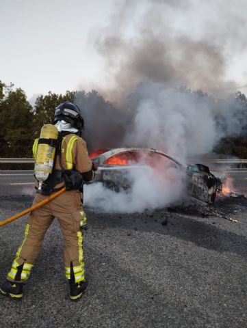 Bomberos extinguen el incendio de un vehículo en la autovía A-7 a la altura de La Hoya - 1, Foto 1