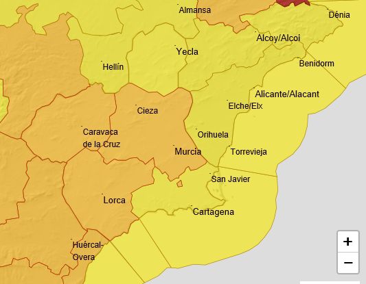 Alerta por lluvias, tormentas y fenómenos costeros en la Región de Murcia, Foto 1