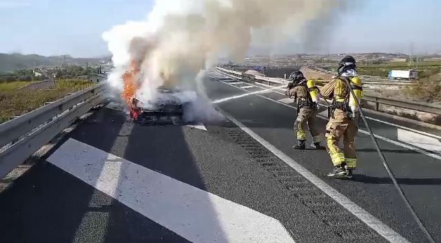 Bomberos extinguen el incendio de un vehículo en la A33 a su paso por el municipio de Blanca - 1, Foto 1