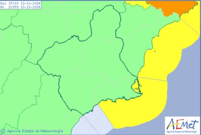 Meteorología emite aviso de nivel amarillo por fenómenos adversos costeros en Campo de Cartagena-Mazarrón - 1, Foto 1