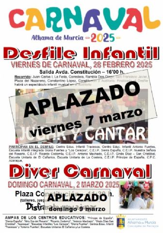 Comunicado oficial  Aplazamiento de eventos del carnaval infantil en Alhama de Murcia, Foto 1