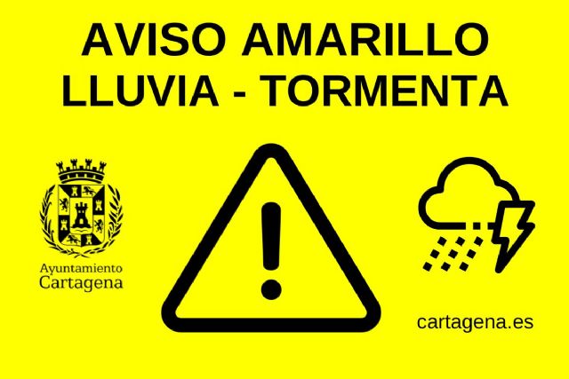 Aviso amarillo por lluvia y tormenta este miércoles en Cartagena Aviso amarillo por lluvia y tormenta este miércoles en Cartagena