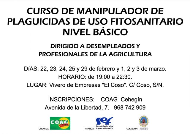 Se oferta  el curso Manipulador de plaguicidas de uso fitosanitario. Nivel básico para desempleados y profesionales de la agricultura - 1, Foto 1