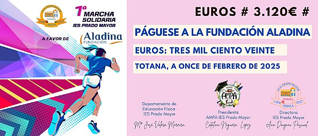 La I Marcha Solidaria IES Prado Mayor a favor de la Fundación Aladina recauda 3.120€, Foto 2