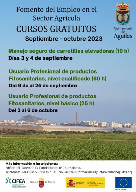 Abierto el plazo de inscripción en los cursos gratuitos para el fomento del empleo en el sector agrícola que darán comienzo en septiembre - 1, Foto 1