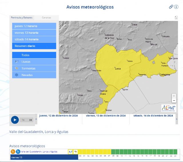 AEMET activa en Lorca el aviso amarillo por lluvias y tormentas - 1, Foto 1