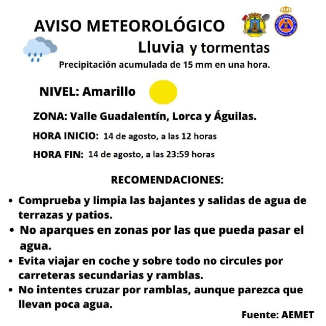 La Agencia Estatal de Meteorología activa el aviso amarillo por lluvias y tormentas en Lorca - 1, Foto 1