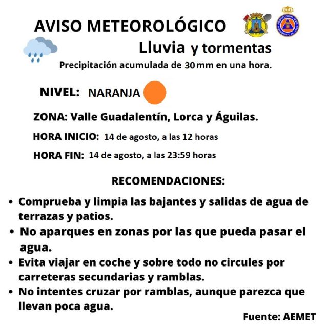 El Ayuntamiento de Lorca activa el Plan INUNLOR en fase de Preemergencia ante el nivel naranja por lluvias y tormentas - 1, Foto 1