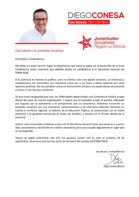 Carta abierta de Diego Conesa Alcaraz a las Juventudes Socialistas - 1, Foto 1