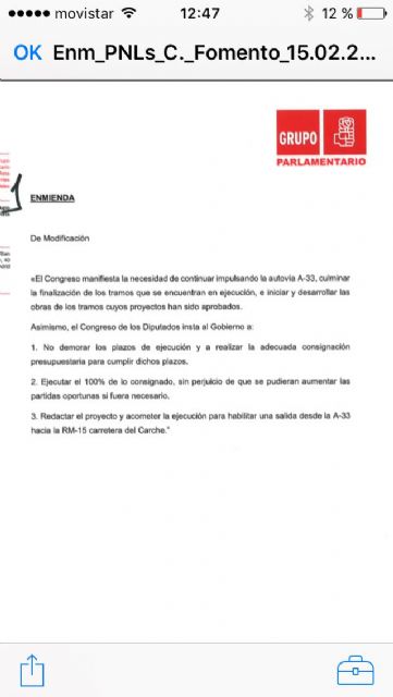 El PSOE acusa a Bernabé de mentir y obviar que la petición en el Congreso de los Diputados de una salida desde la A-33 a la carretera del Carche es fruto de una enmienda socialista - 1, Foto 1