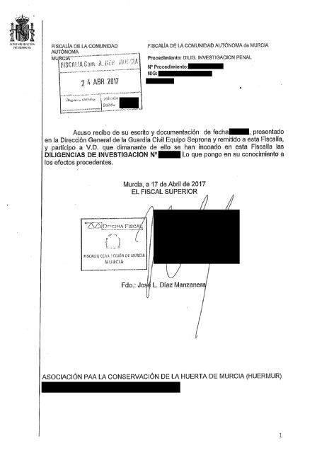 La fiscalía abre diligencias de investigación tras la denuncia de HUERMUR por la destrucción de la Contraparada - 1, Foto 1