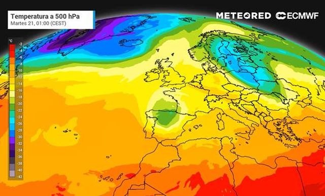 Entre el lunes y el martes podría llegar una DANA por el norte peninsular (en colores verdes en el mapa)., Foto 1