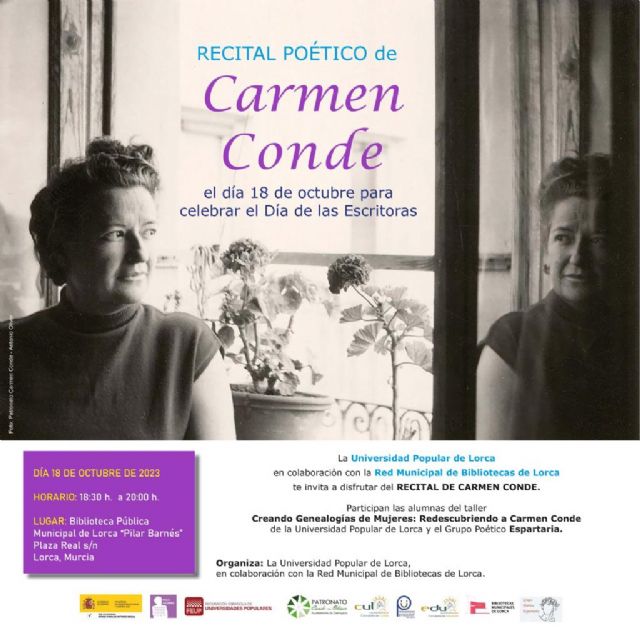 La Biblioteca Pilar Barnés de Lorca acoge este miércoles el recital poético 'Carmen Conde' - 1, Foto 1