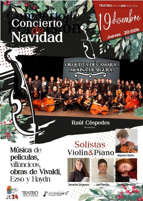 La Orquesta de Cámara de Molina de Segura, junto con cuatro solistas de violín y piano, ofrecen un concierto de Navidad el jueves 19 de diciembre en el Teatro Villa de Molina - 1, Foto 1